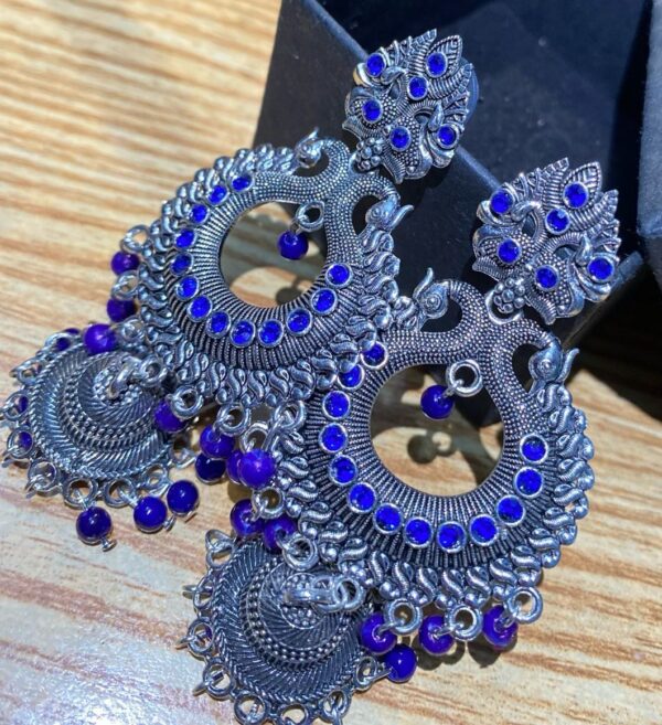 Royal Blue Oxidized Chandbali Earrings