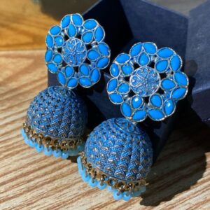 Luxury Sky Blue Kundan Jhumka Earrings for Women