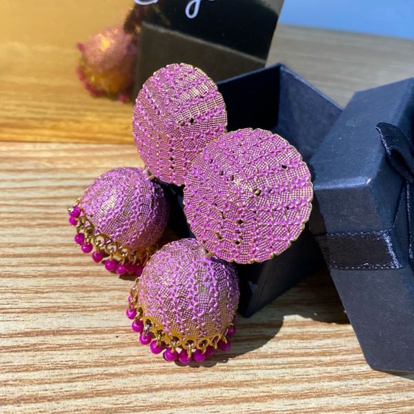 Pink Textured Dome Jhumka Earrings for Women