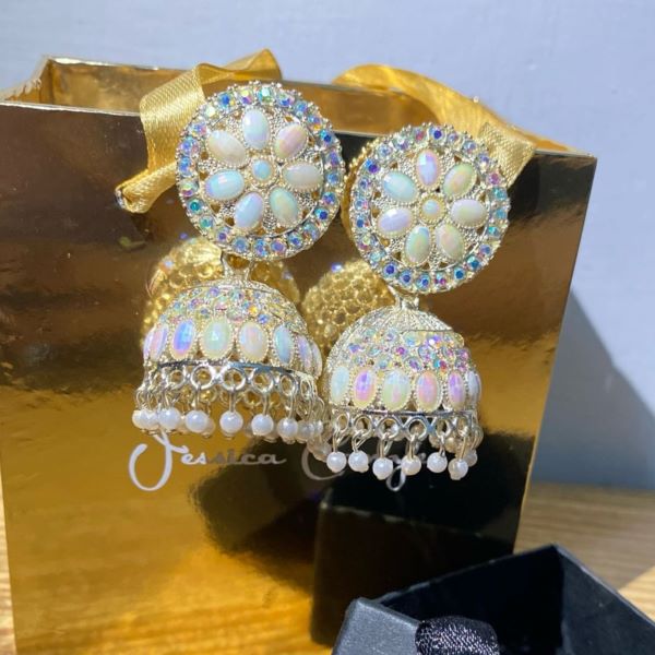 Luxury Pearl White Kundan Jhumka Earrings for Women