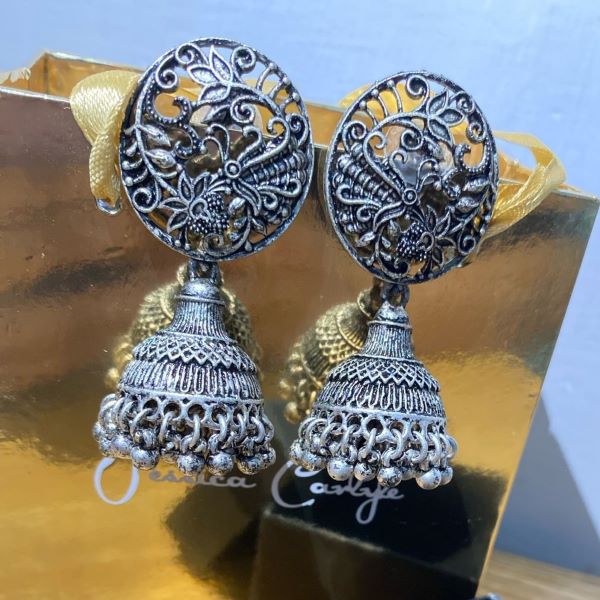 Antique Oxidized Silver Jhumka Earrings