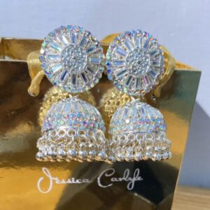Silver Crystal Jhumka Earrings