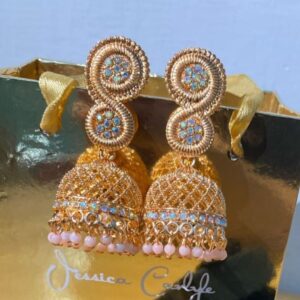 Luxury Rose Gold Jhumka Earrings with Pink Pearl Drops
