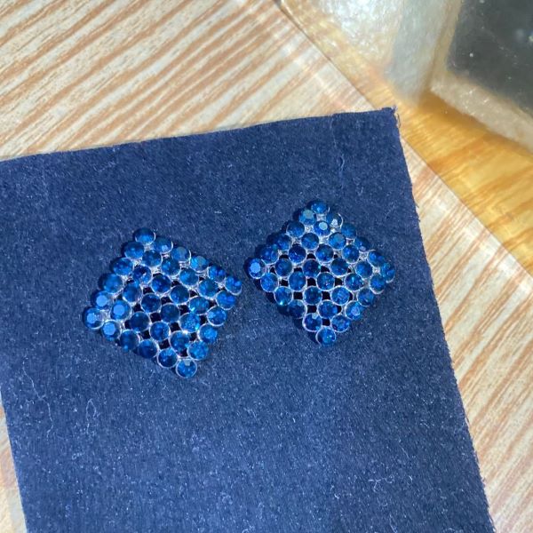 Royal Blue Crystal Stud Earrings - Image 2