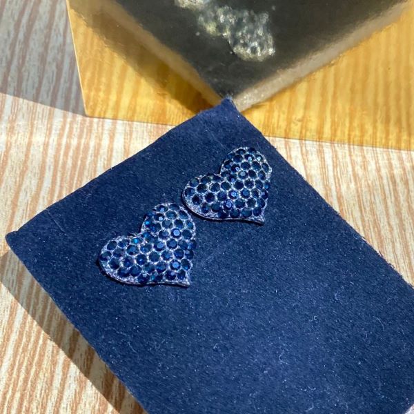 Royal Blue Crystal Heart Stud Earrings - Image 2