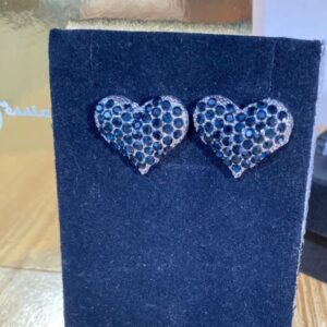 Royal Blue Crystal Heart Stud Earrings