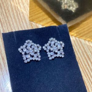 Elegant Crystal Floral Star Stud Earrings – Silver Tone
