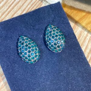 Dark Green Crystal Oval Stud Earrings