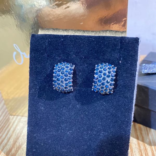 Blue Crystal Pavé Huggie Hoop Earrings - Image 2