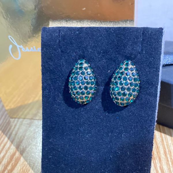 Dark Green Crystal Oval Stud Earrings - Image 2