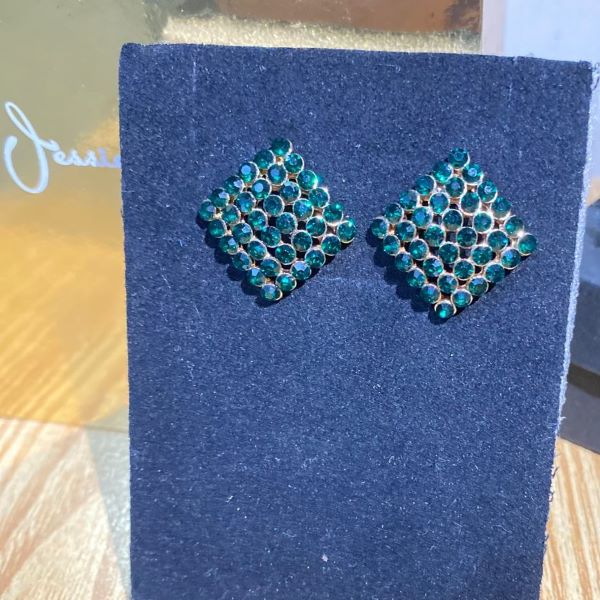 Emerald Green Crystal Pavé Huggie Hoop Earrings - Image 2