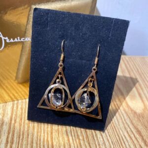 Geometric Crystal Triangle Dangle Earrings – Gold Tone