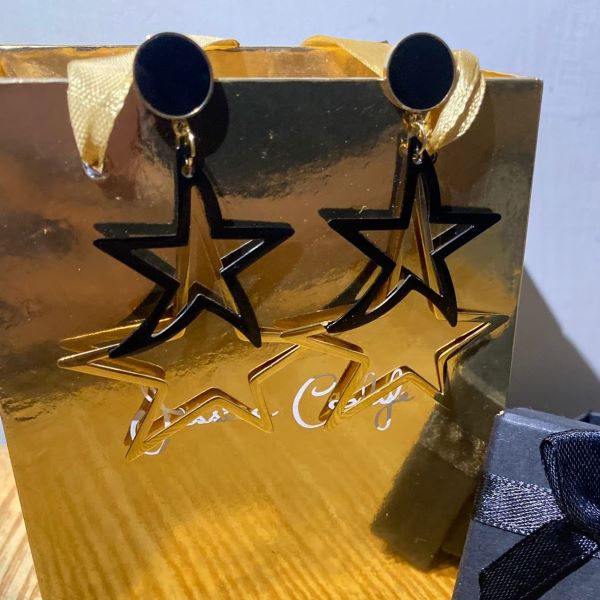 Layered Black & Gold Star Drop Earrings - Image 2