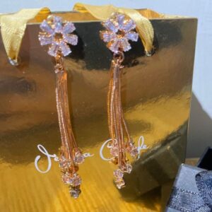 Rose Gold Crystal Floral Tassel Drop Earrings