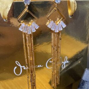 Gold Geometric Crystal Tassel Drop Earrings
