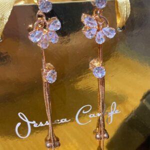 Rose Gold Crystal Flower Tassel Drop Earrings