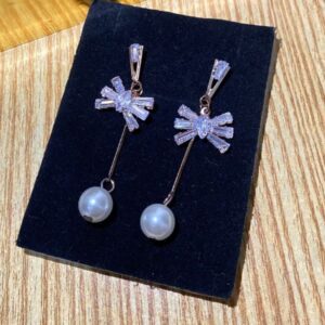 Rose Gold Crystal Starburst Pearl Drop Earrings
