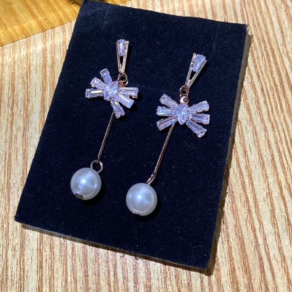 Rose Gold Crystal Starburst Pearl Drop Earrings