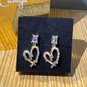 Elegant Crystal Heart Drop Earrings – Silver Tone