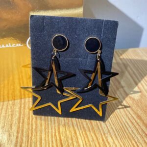 Layered Black & Gold Star Drop Earrings