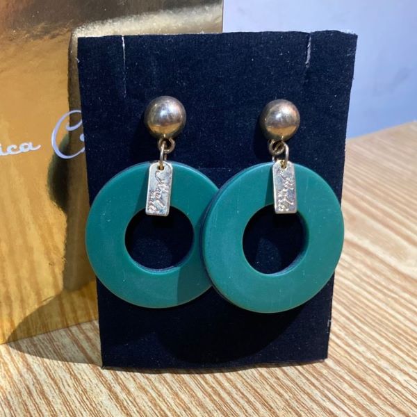 Modern Teal Hoop Drop Earrings