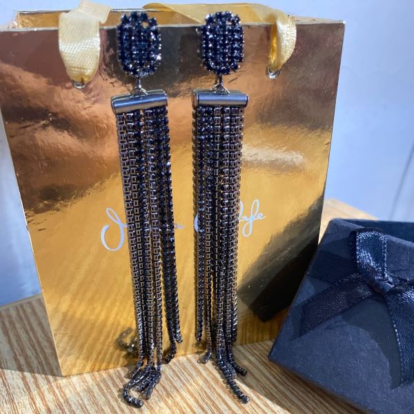 Black Crystal Tassel Statement Earrings