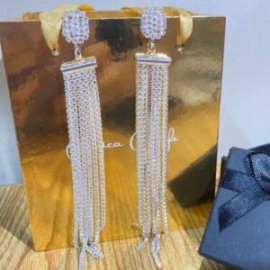 Luxury Silver Crystal Tassel Earrings