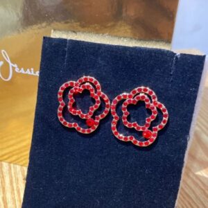 Elegant Red Floral Crystal Stud Earrings