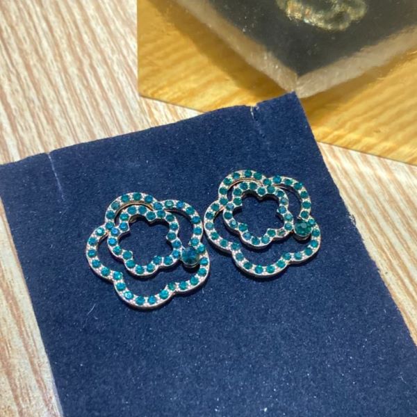Elegant Teal Floral Crystal Stud Earrings