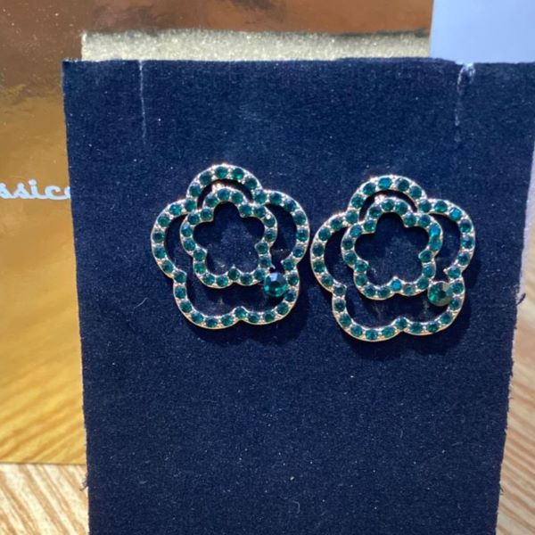 Elegant Teal Floral Crystal Stud Earrings - Image 2