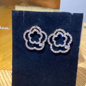 Luxury Silver Floral Crystal Stud Earrings