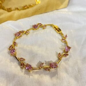 Elegant Pink Crystal Floral Bracelet – Gold Tone Vine Bracelet