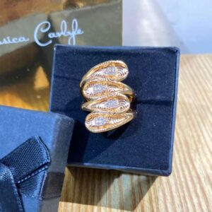 Elegant Layered Leaf Crystal Ring – Gold Tone Statement Ring