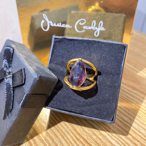 Elegant Marquise Purple Crystal Ring – Gold Tone