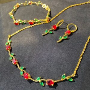 Elegant Tulip Crystal Jewelry Set – Gold Tone Necklace, Bracelet & Earrings Set